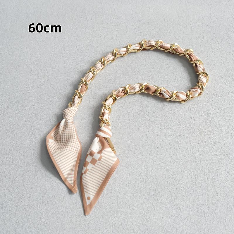 New Fashion Brand Woman Handbag Accessory Chains Detachable Floral Print Gold Silver Metal Silk Shoulder Strap Women DIY Chain Bag Handles
