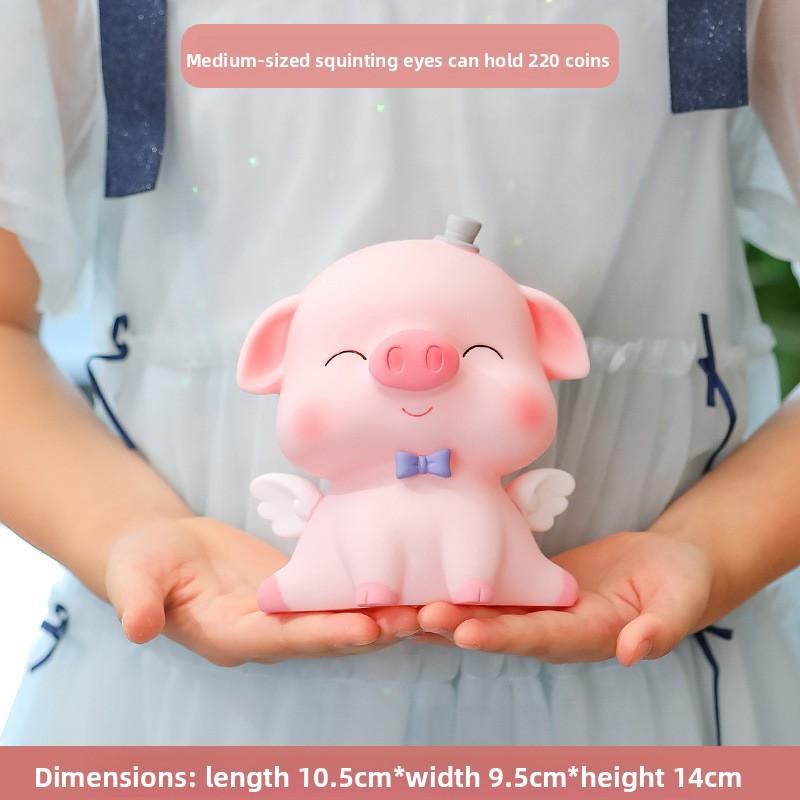 Cartoon Baby Pig Savings Jar with Rubberized Anti-drop Coating, Cute Pig Boi Piggy Bank, for Children s Festival [Medium] Squinting