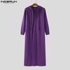 INCERUN Men Collarless Long Sleeve Open Front Long Hooded Cardigan Coats Windbreaker