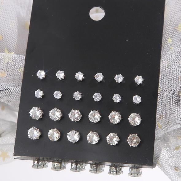 Minimalist Style Artificial Zircon Earrings Be of Different Sizes 12 Pairs of Stud Earrings Fashionable Jewelry for Women Girls