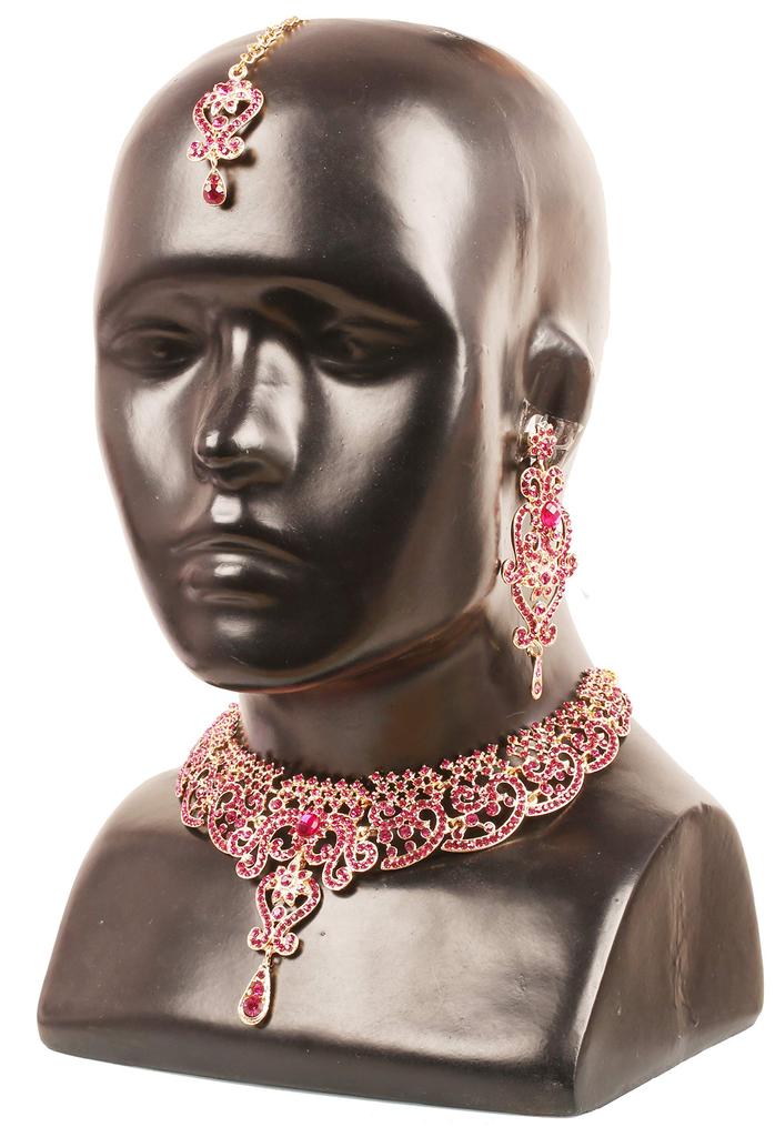 Touchstone Indian Bollywood Royal Look Stunning Designer Jewelry Necklace Set for Women Pink