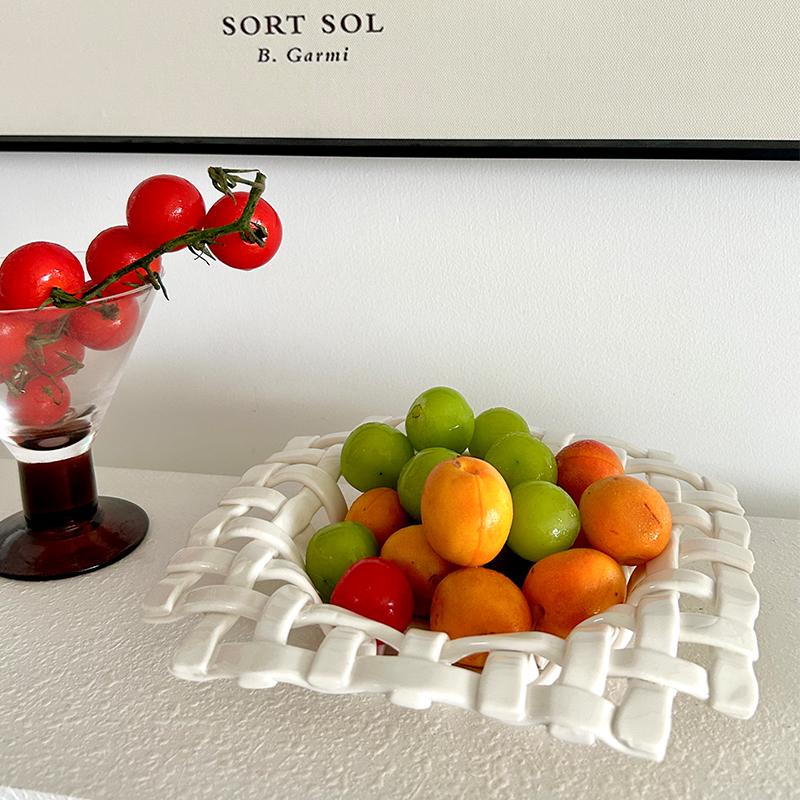 Korean-style Ceramic Hand-woven Storage Basket Coffee Table Desktop Fruit Basket Home Decoration Basket Snack Tray
