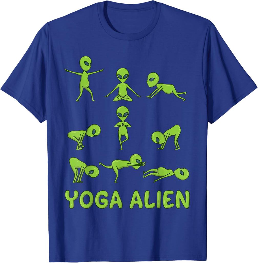 Yoga Alien Grafik T-Shirt Grüner Mann Posen Meditation Fitness Liebhaber Kurzarm T-Shirt