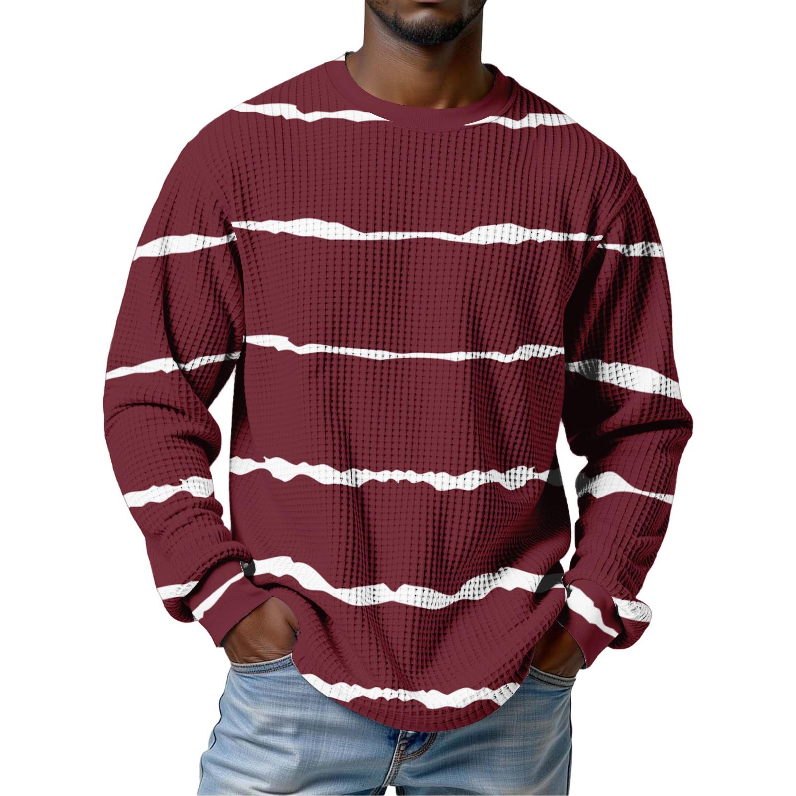 

Men s casual stylish striped texture printed shirt - Men s round-neck long-sleeve shirt XL винний