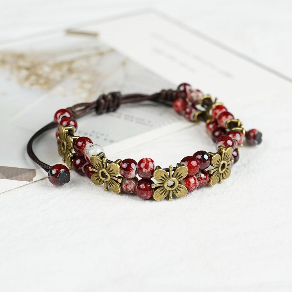 Flower Ceramic Bracelet Does Not Fade and Can Be Adjusted. New Chinese Hand Rope Jewelry Wholesale