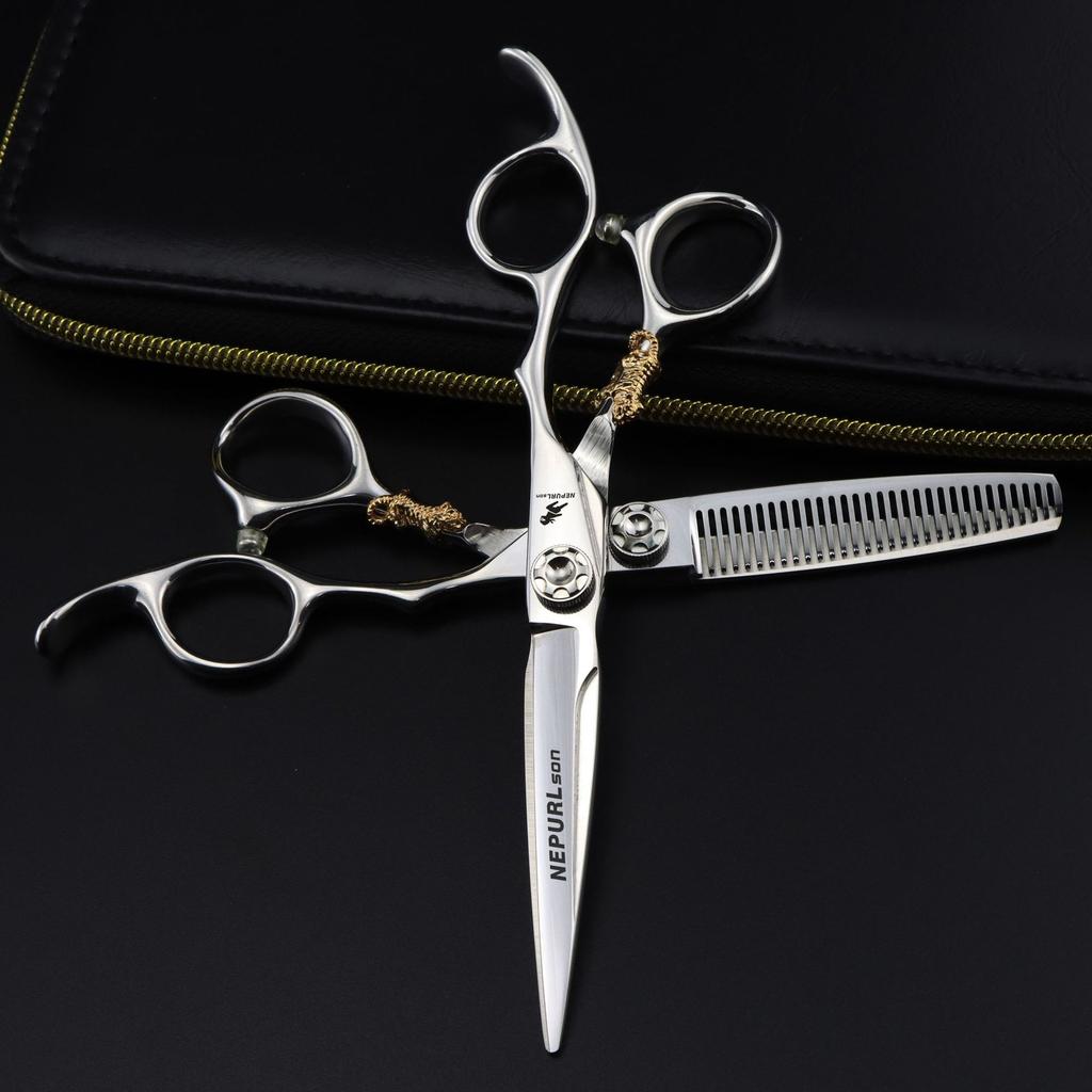 Black 6.0 Inch Nimpson Little Golden Tiger, Screws, Hair Scissors, Hair Scissors, Tooth Scissors, Thin Tooth Scissors