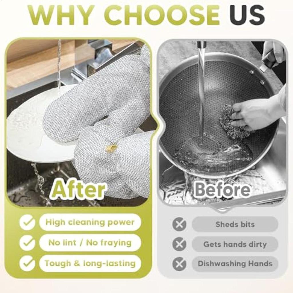 17x33cm Steel Wire Dishwashing Gloves Heavy-Duty Kitchen Washing Dishes Cleaning Gloves for Pot Scrubbing Tile Counter Wall 2pcs