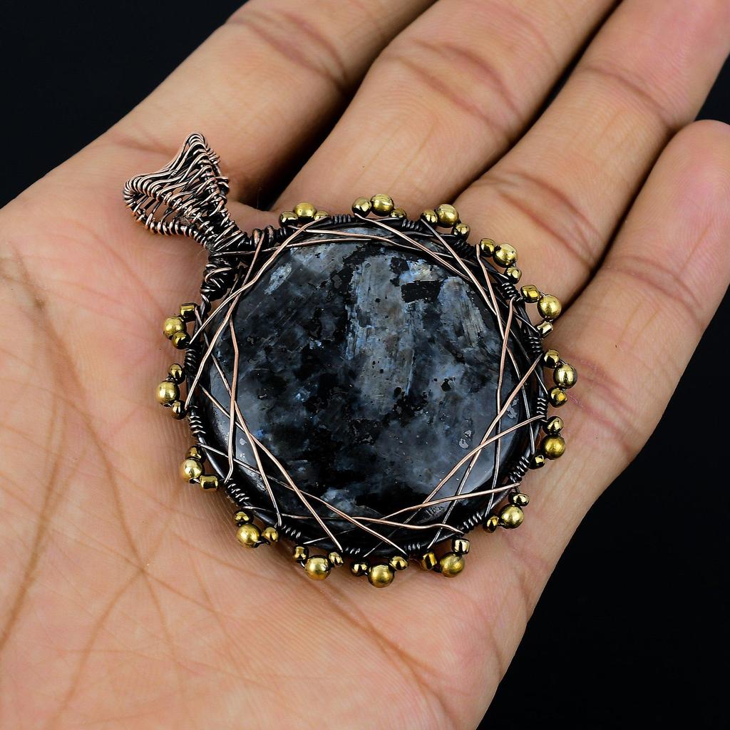 Larvikite Pendant Handmade Gemstone Jewelry, 999 Copper Wire Wrapped Pendant ,Unique Design Jewelry Pendant