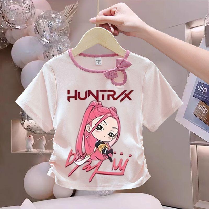 Children's Fairy Tale Witch Girls Group Bowtie Fashion Top - Summer Girls' Pure Cotton Short-Sleeved T-shirt