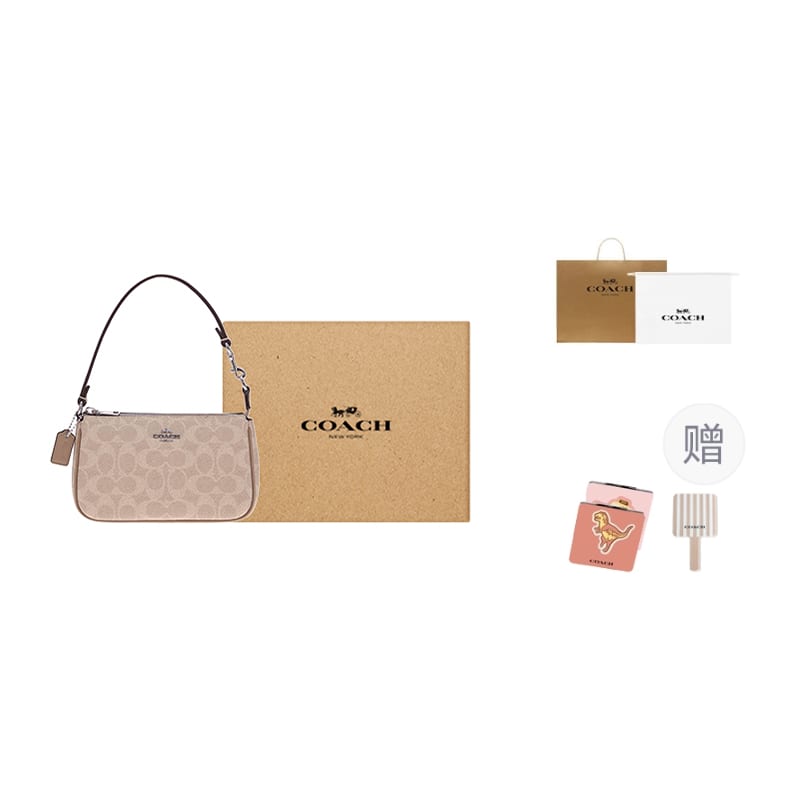 Coach Nolita PVC Leather Pochette Handbag Small Women's Apricot CW426-SVPWH