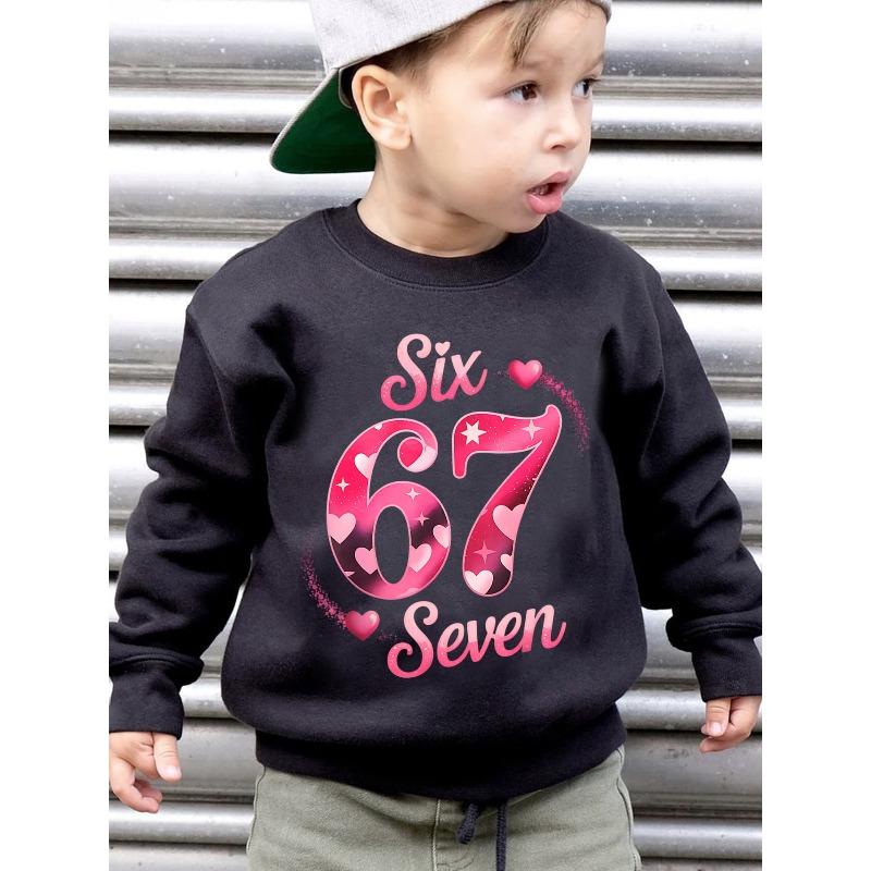 Unisex Kids Red Crewneck Sweatshirt For 4-12 Boys Girls Pink Gradient Heart Star Number 67 Six Seven Print Soft Fleece Long Sleeve Pullover
