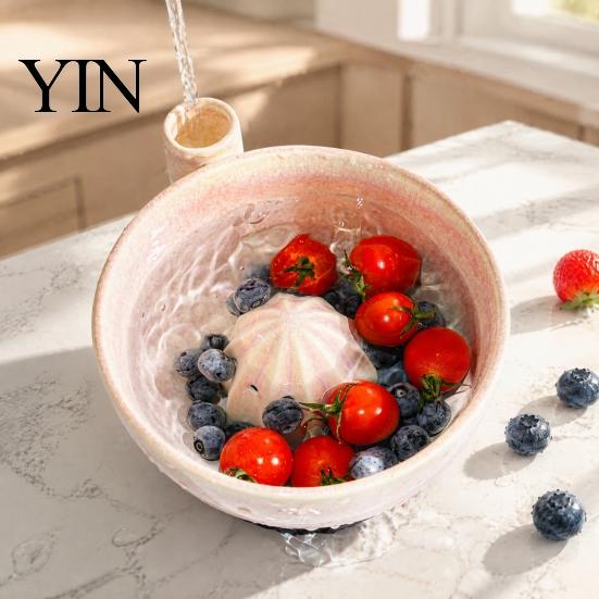 Haferbrei Servierschale Keramik Beeren Waschschale, Manueller Zitruspresse Entsafter, Obst Reinigungs-Sieb und Saftgewinnungs-Werkzeug für Küche Frühstück