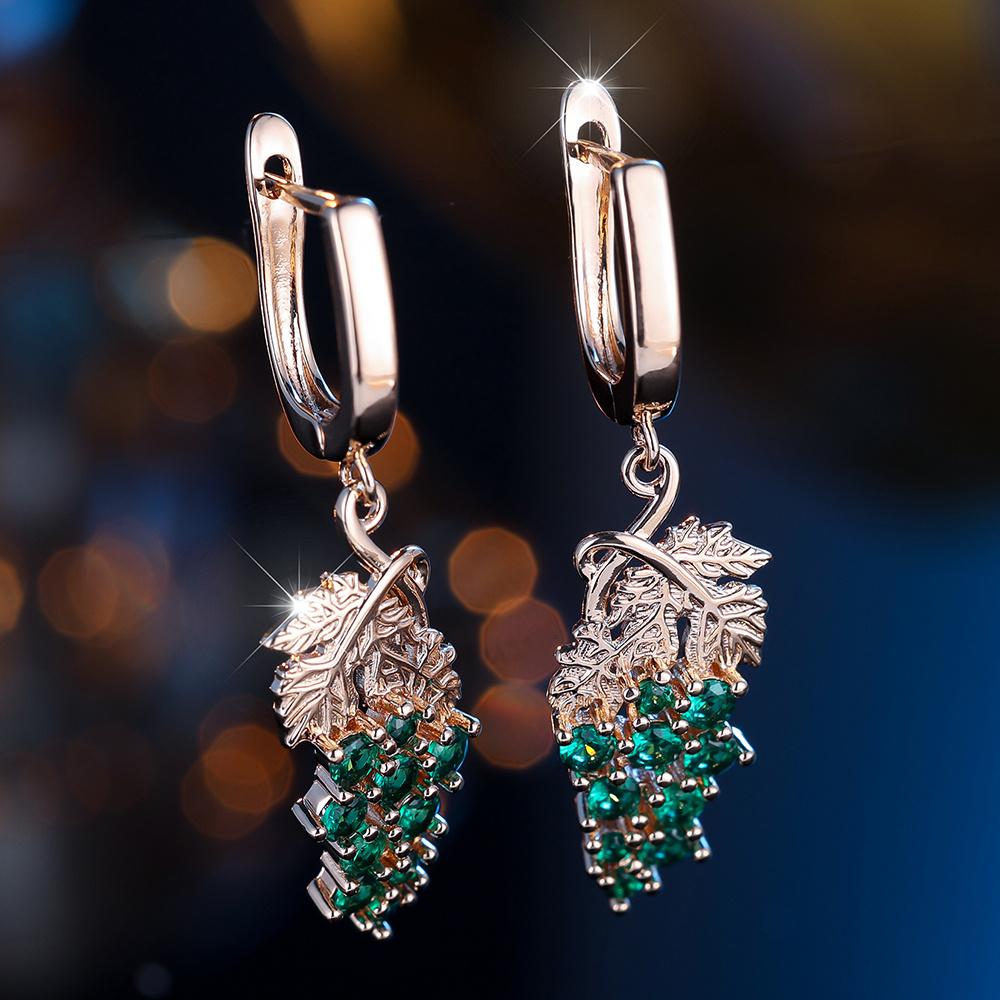 Charm Female Green Crystal Zircon Stone Grape Hoop Earrings Gold Color Simple Wedding Jewelry For Women