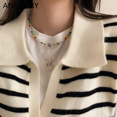 Collana a Doppio Strato Amore Moda Semplice Versatile Collana Sorriso Fortunato Per Donne Uomini Gioielli Matrimonio Regalo