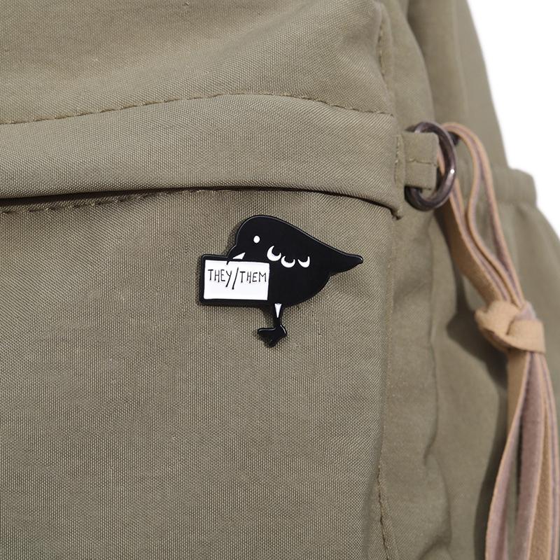 They/Them Pronomen Enamel Pins Custom Cartoon Crow Badge LGBT Pride Brooches Lapel Badges Animal Jewelry Gift for Friends