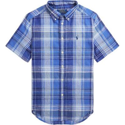 Polo Shirt Ss24 Plaid Print Bear Embroidery Single-Breasted Short Sleeve Kids Tops Blue CWPOWOVY6820476-400