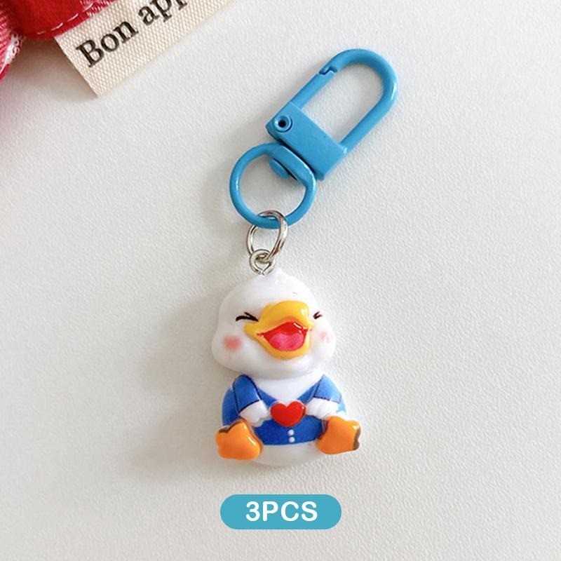 3Pcs Creative Resin Duck Keychain Pendant Car Key Ring Cartoon Cute Keychain Novelty Backpack Decoration Accessories Gifts