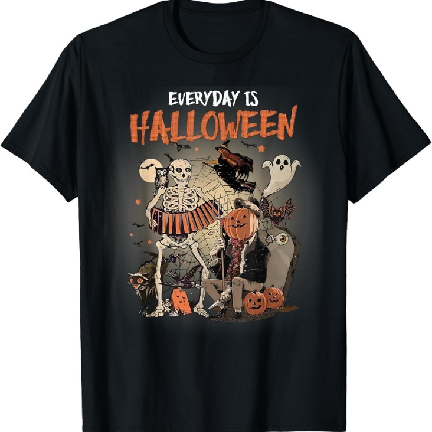 

Каждый день Хэллоуин Жуткие Монстры Скелет Ведьма Тыква Футболка XXXXXL чёрный