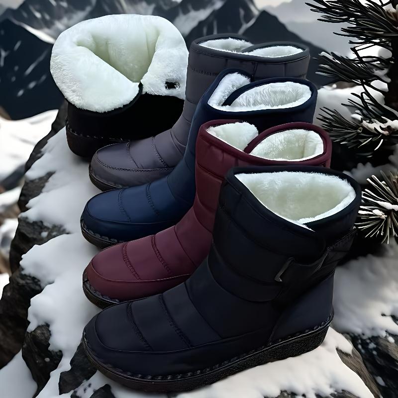 New Winter Plus-Size Women'S Boots with Thickened Fleece High-Tube Round-Toe Flat Snow Boots