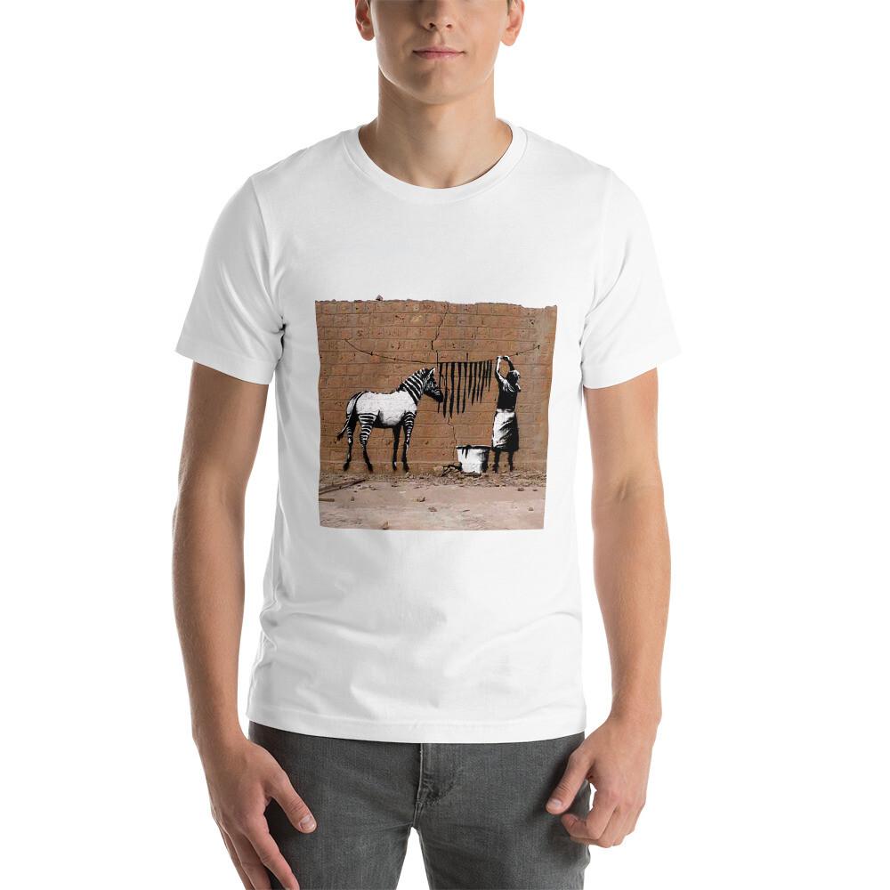 New Banksy T-shirt Zebra Stripes Hanging Graffiti Unisex Premium Tee Shirt XXXXL
