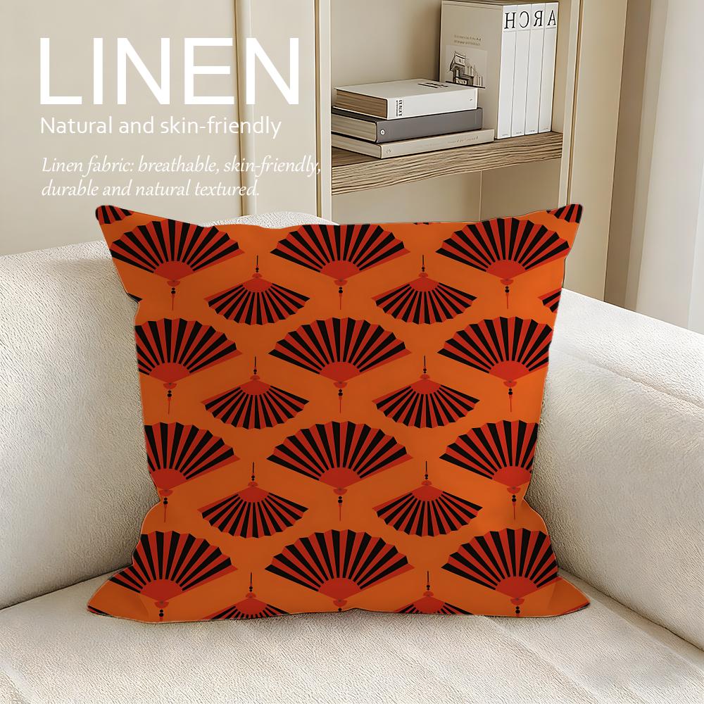 Art Fan Pattern Cushion Cover Linen Decorative Pillowcase Set Pcs X X X Breathable Washable Sofa Cushion Cover