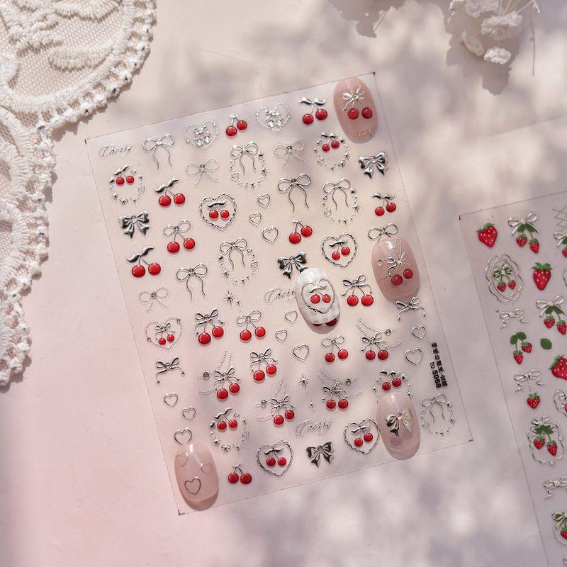 

Новинка Весна/Лето Наклейки для ногтей Вишня Фрукты Лето Самые продаваемые Tomoni Новые Милые Мультяшные Тисненые Наклейки для ногтей Бумага Strawberry Bows-Metal