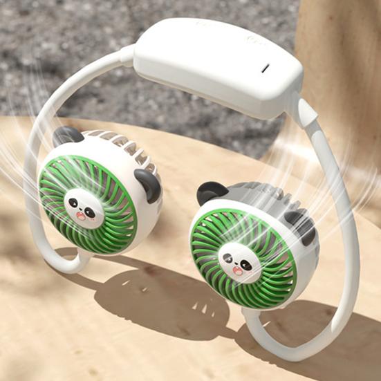 Hanging Neck Fan with Dual Adjustable Panda Heads 3-Speed Wind Cooling Hands-Free Hanging Design USB Rechargeable Sports Cooling Neck Fan