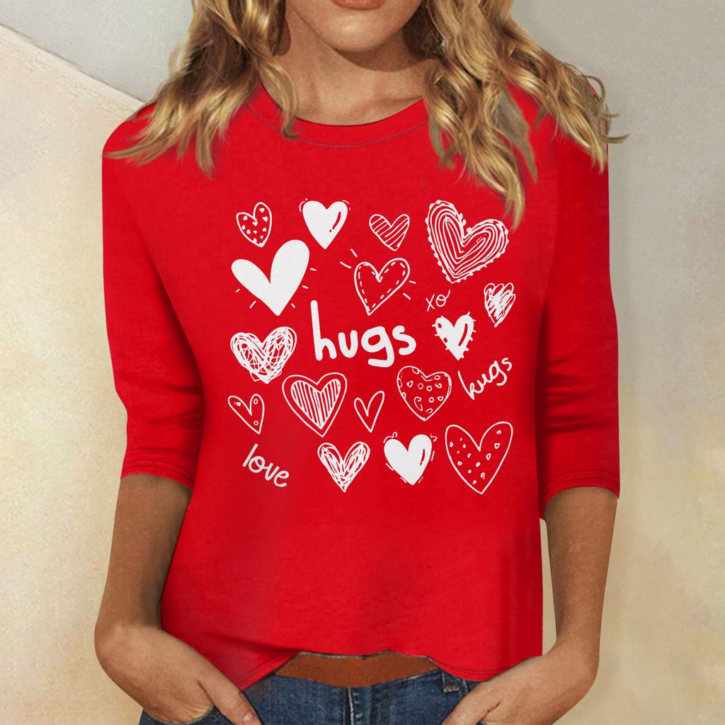 Women's Fashion Casual Round Neck 3/4 Sleeve Loose  Printed T-Shirt Ladies Top