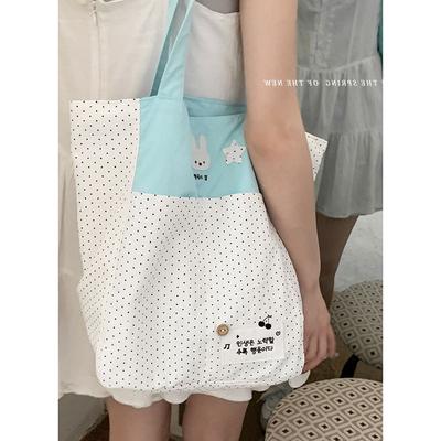 Cartoon Cute Polka Dot Canvas Bag Women 2025 New Fashion College Style Tote Bag Large Capacity Armpit Bag