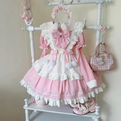 Vestito Rosa Lolita Donna Ragazza Dolce Grande Fiocco Kawaii Corto Vestito da Festa Primavera