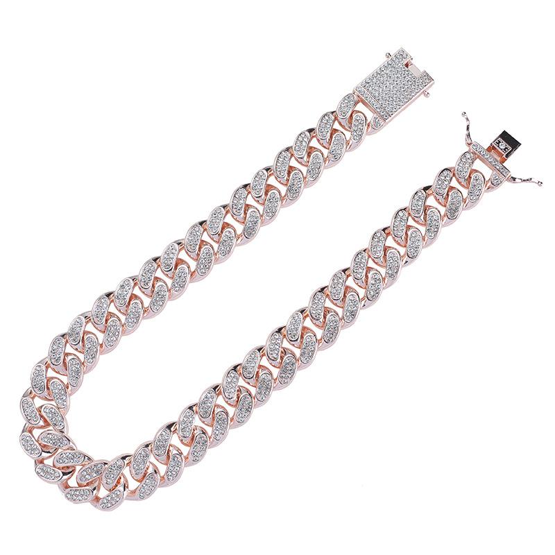 Hip Hop 20Mm Full Diamond Lines Men'S Necklace Exaggerated Personality Rap Rhinestone Chain Cuban Chain Necklace
