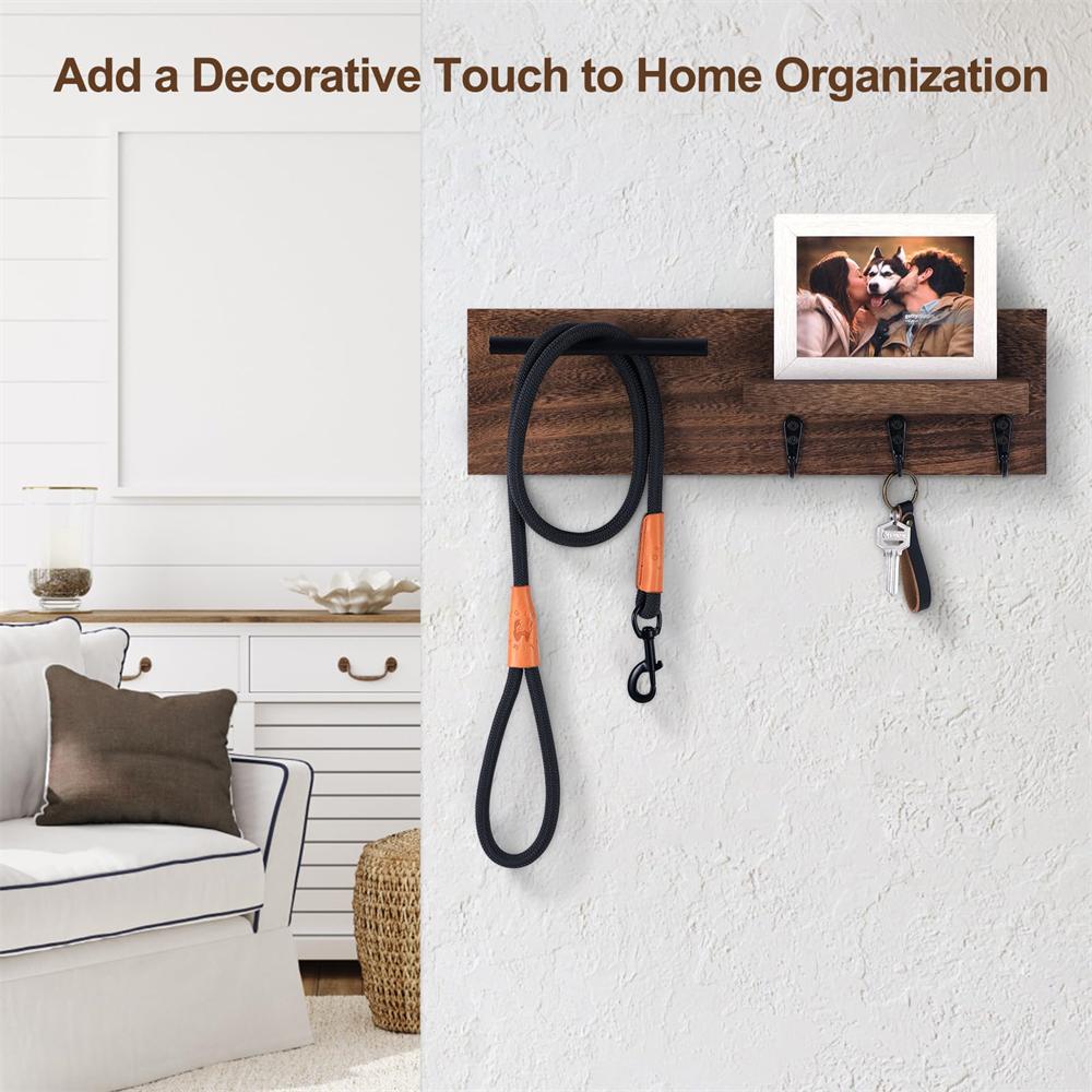 Dřevěný držák na klíče na zeď Dekorativní vstupní police s háčky Pojme klíče Vodítko pro psa Sluneční brýle Věšák na klíče se 3 háčky Organizuje