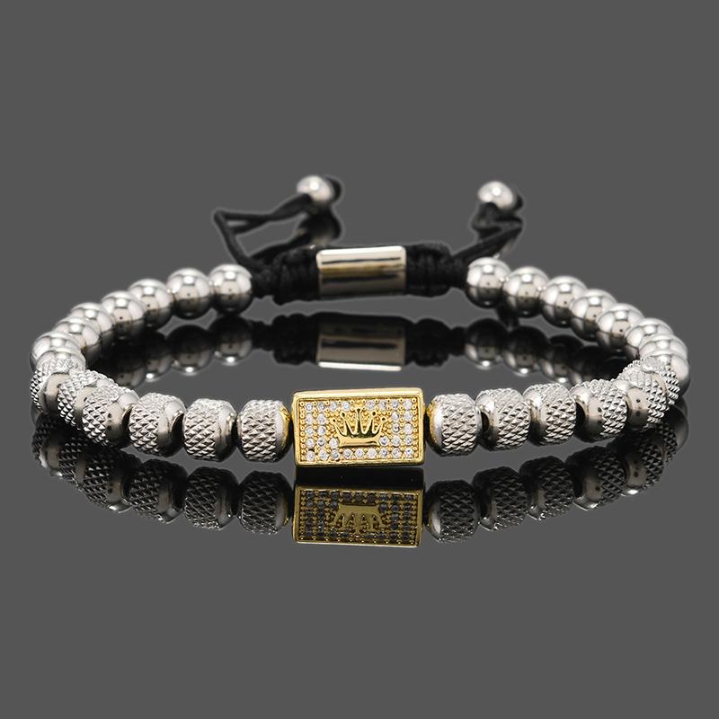 Luxury Stainless Steel Beads Crown Charms Man Bracelets Handmade Jewelry Gift