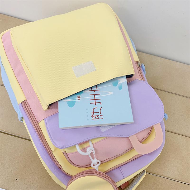 Large Capacity Girls Backpack Color Contrast Student Schoolbag
