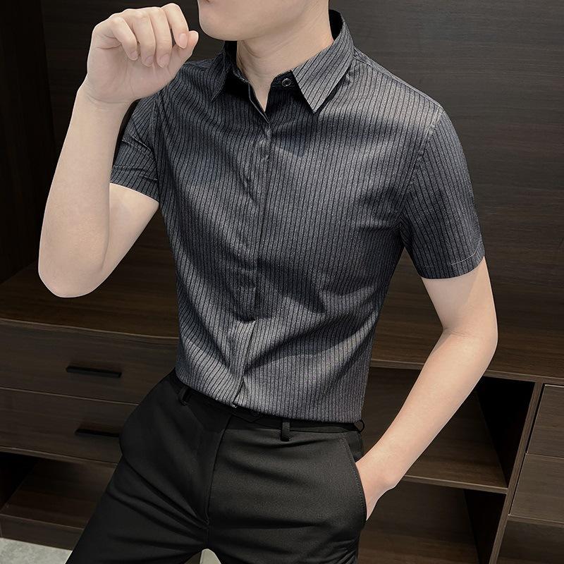 

Мужские рубашки в полоску с принтом, мужские деловые рубашки, мужские классические рубашки, рубашка с лацканами, летняя мужская одежда 3XL чёрный