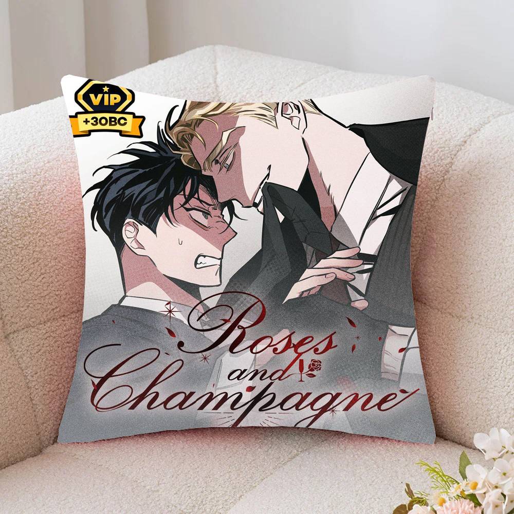 Manga Roses And C-champagne Pillow Case Fashion Square Pillowcase Bedroom Sofa Room Ins Decoration Leisure