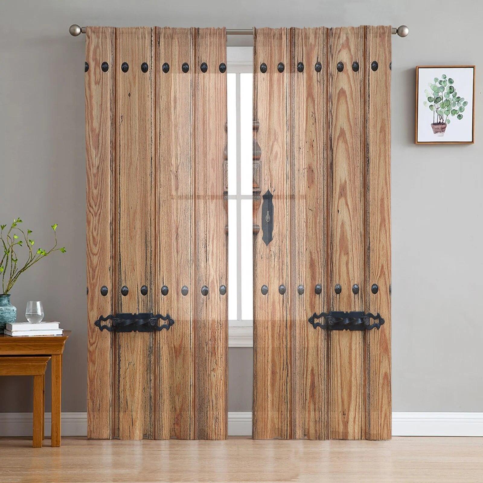 

Деревянные двери в винтажном стиле, современные тюлевые шторы для гостиной, спальни, дома, кухни, окна, прозрачные шторы 135W x 114H(cm)