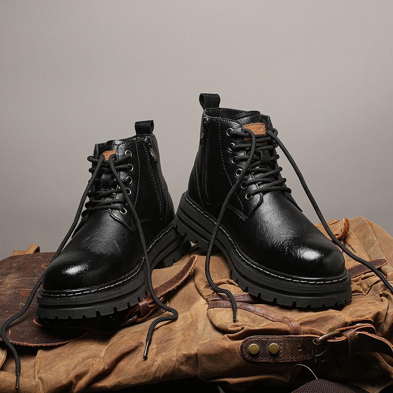 Non-slip Casual Leather Man Ankle Boots Outdoor Motorcycle Boots Versatile Leisure Botas Street Style Men High Top Shoe Sneakers