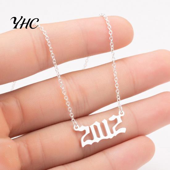 1980-2019 Birth Year Number Charm Pendant Stainless Steel Chain Necklace Jewelry
