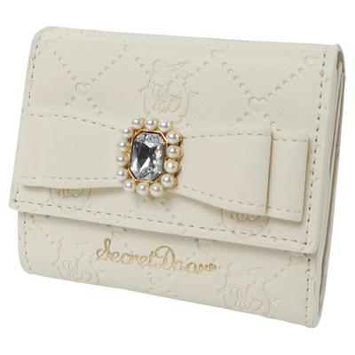 Mini Coin Easy To Take Out Palm Everyday Mass Mine Lolita R71 Ivory [Cross Marberry] Wallet, Women's, Ribbon, Cute, Tri-fold Wallet, Stylish, Purse,
