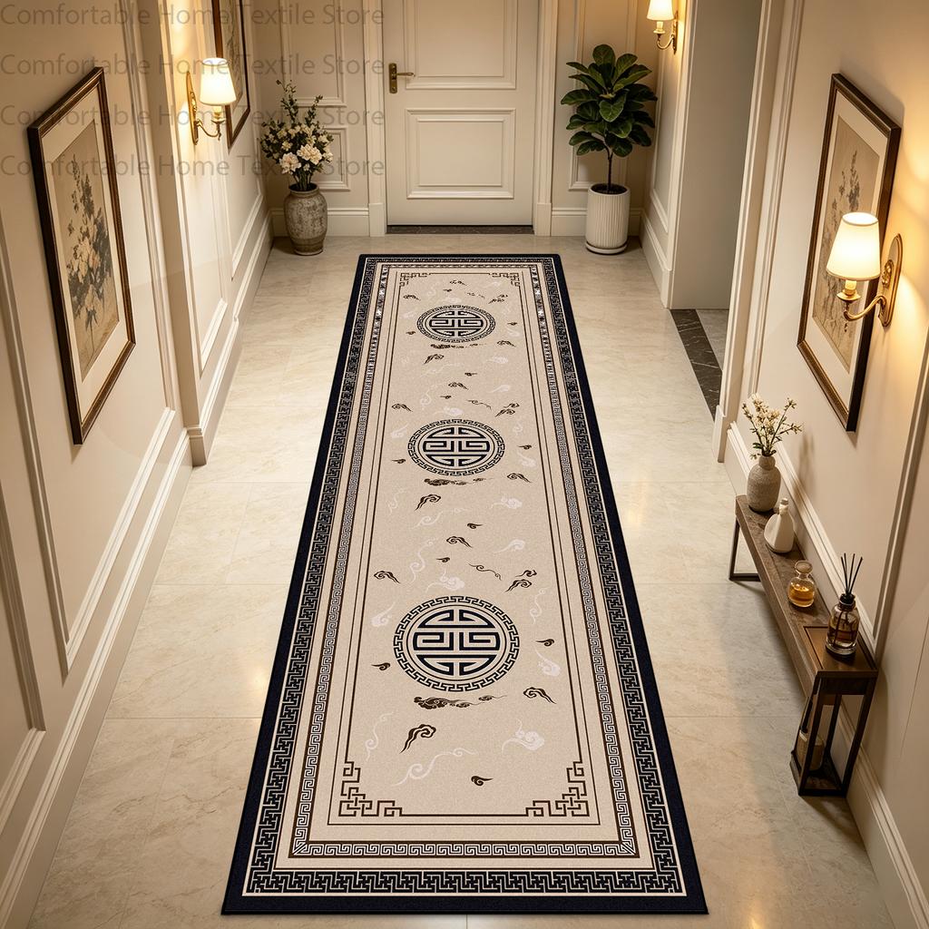 European American Style Retro Light Luxury Long Corridor Carpet Non-slip Soft Rug Runner Washable Easy Clean Living Room Mat