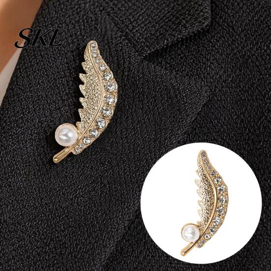 Durable Feather Accessory Faux Pearl Rhinestone Brooch, Men Women Lapel Pin, Fashion Brooch Sweater Cardigan Coat Business Suit Clothing Jewelry