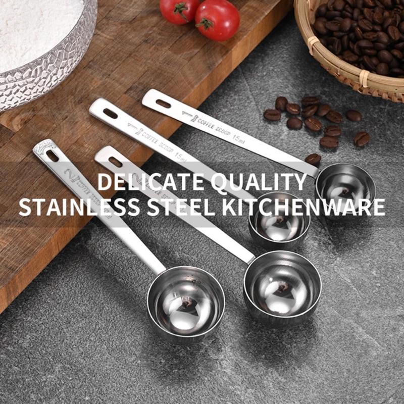 Steel Measuring Spoon Practical Measuring Spoon Long Handle Functional Steel 15/30ML Measuring Spoon