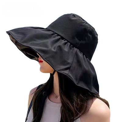Schwarzer Gummi-Sonnenhut für Damen Sommer Faltbar Große Krempe Sonnenschutz Fischerhut UV-Schutz Sonnenhut