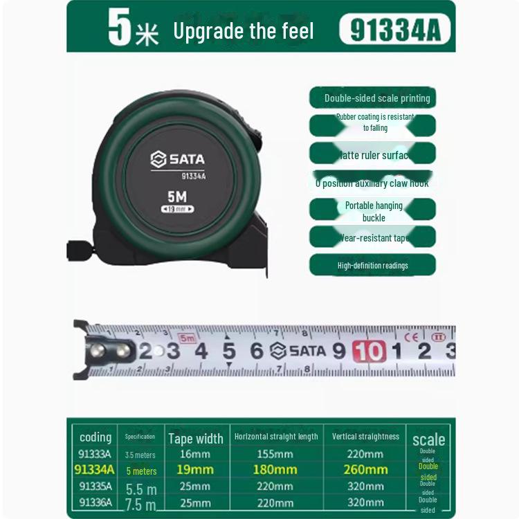Shida High Precision Portable Steel Tape Measure - 5m for Home, Construction, Woodworking (Models: 91314AB, 91334A, 91342A)