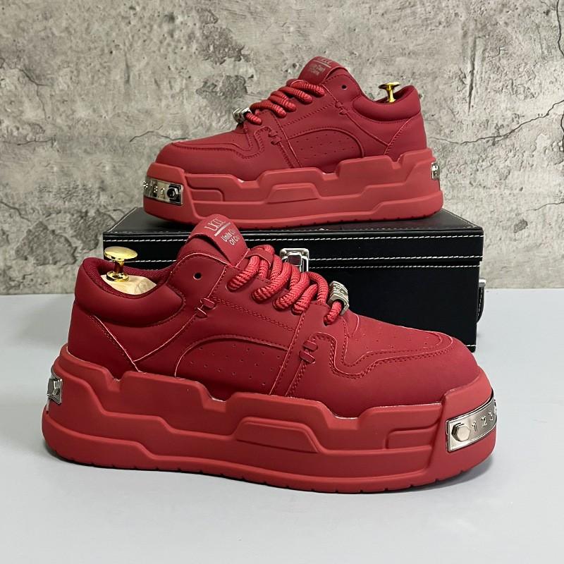 Herren Weiße Plateau-Sneaker Dicke Sohle Freizeitschuhe Design Trendige Brot-Schuhe Unisex Bequem Tägliches Tragen