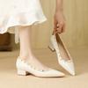 230 New Pointed Flat-soled Single Shoes Patent Leather Light Mouth Thick Heel Rivets Temperament Low Heel Signature Women's Single Shoes Women