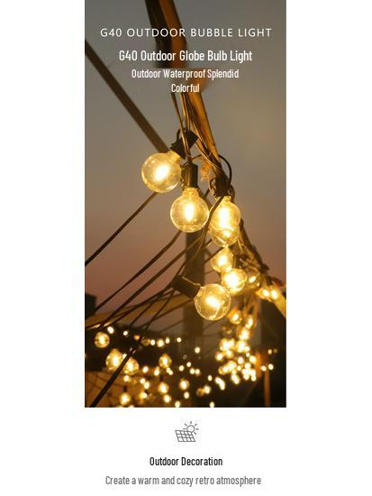 LED Solar G40 Tungsten Filament Outdoor Waterproof Christmas Decorative Light Strings