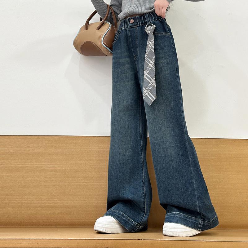 Autumn 2025 Girls' Wide-Leg Jeans – Casual Long Pants for Younger and Older Kids, Perfect for Spring and Autumn.