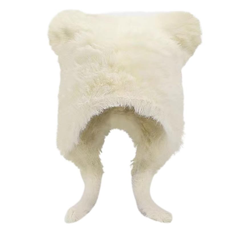 Winter Warm Plush Hat for Women Funny Bear Ear Hat Hooded Skull Hat Outdoor Activity Cap Windproof Headwear Pullover Hat